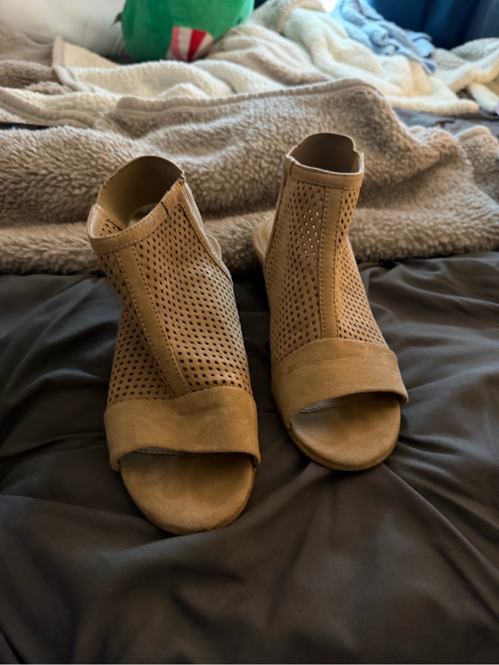 Sonoma Tan Perforated Open-Toe Ankle Heels